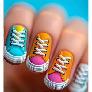 Sneakers Themed Press-On Nails 24 pcs Colorful